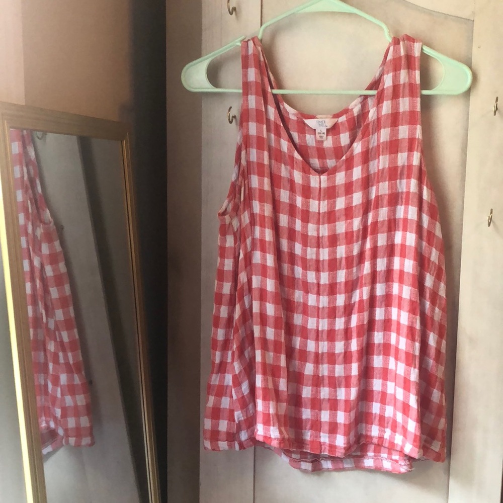 Checkered linen blend tank
